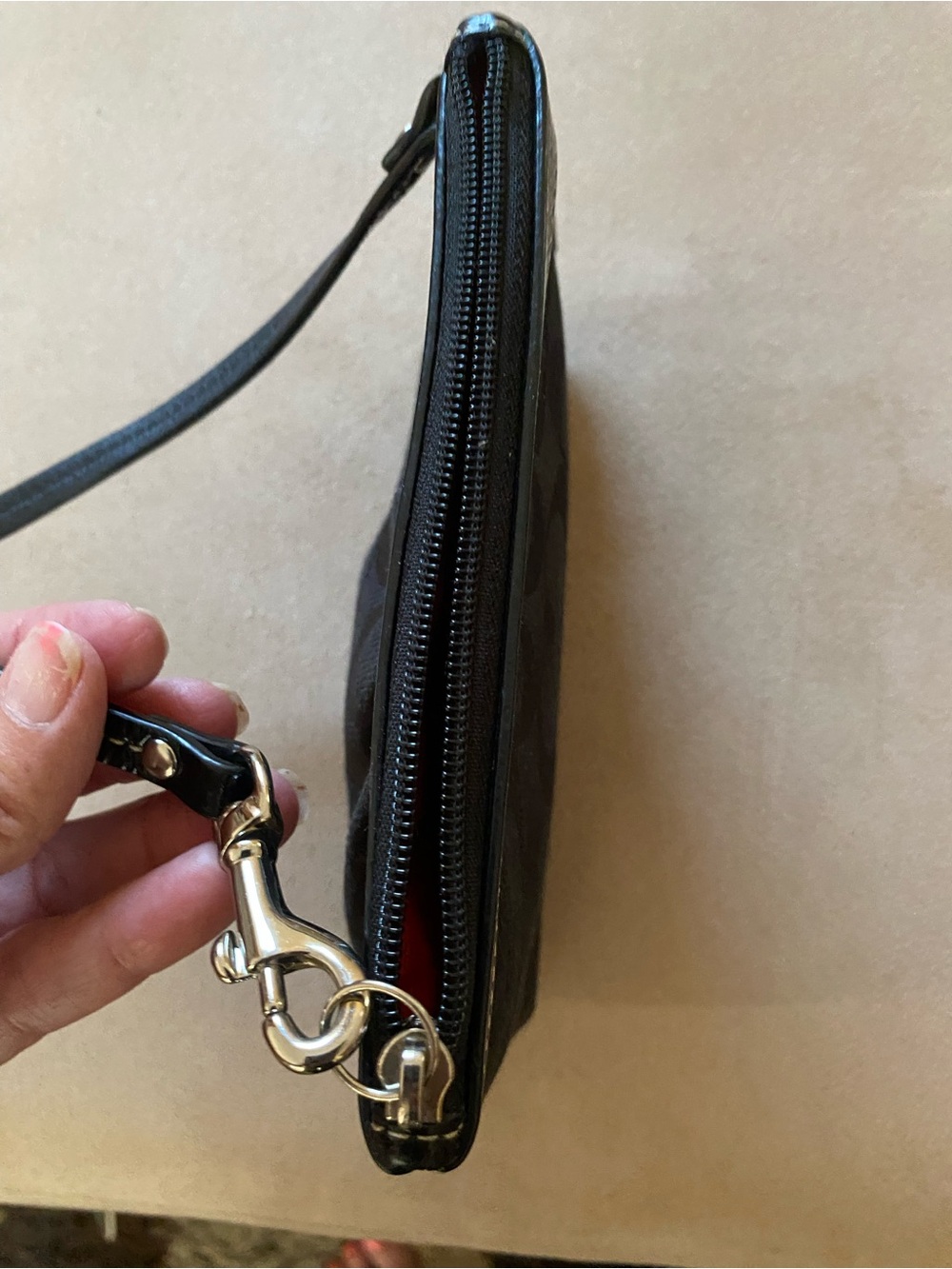 Coach Black Signature Jacquard Wristlet with Leather Trim - Picture 9 of 10